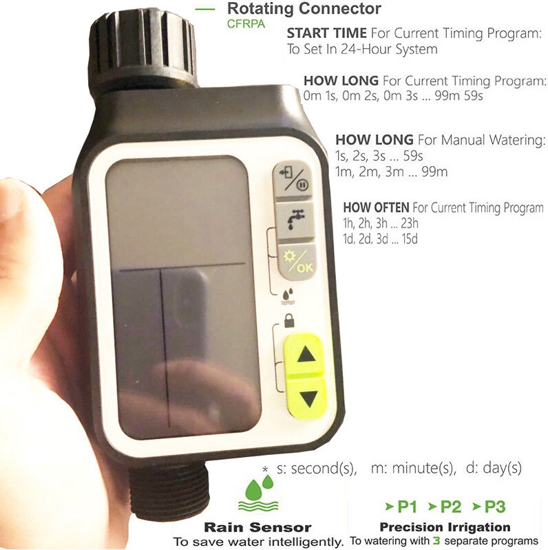 Watering Timer with Rain sensor Irrigation Timer Waterproof Water Level Sensor Automatic Watering System Irrigation Controller