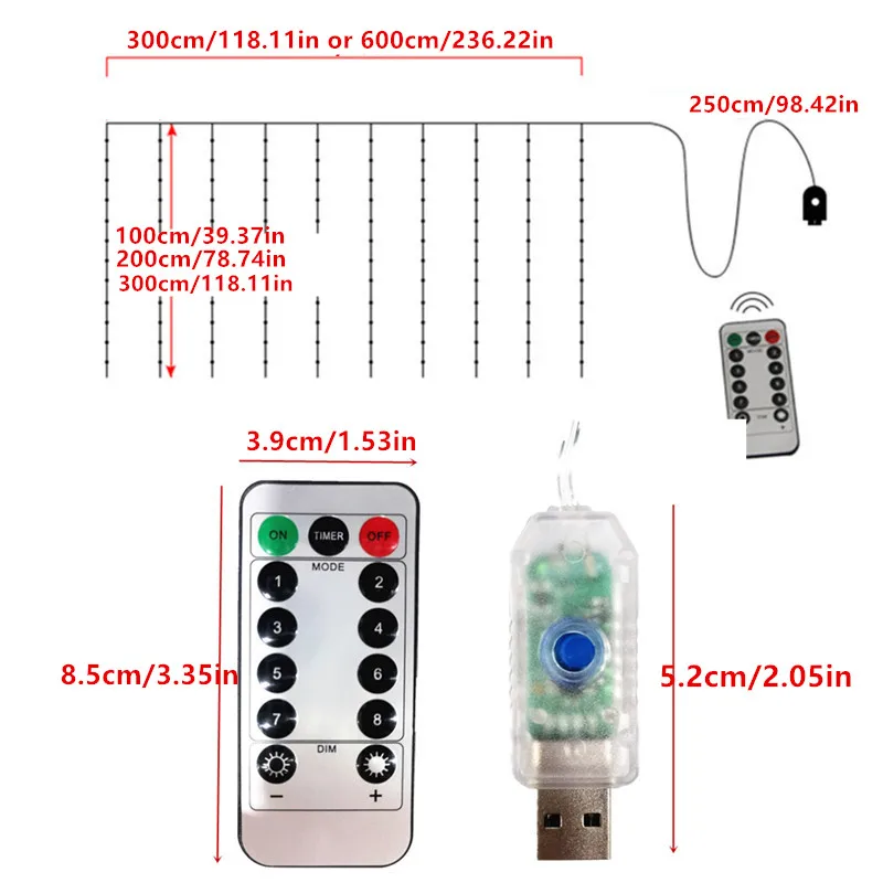 Guirnalda de cortina LED de 3M para ventana, guirnalda de luces con USB, festón de hadas con Control remoto, decoraciones de boda y Navidad para la habitación del hogar