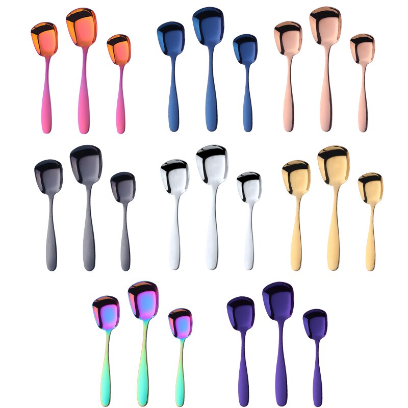 Buyer Star Stainless Steel Square Spoon S M L Rice Spoon Set Dinner Sponn Tableware For Kids &amp; Adult Kitchen Accessory