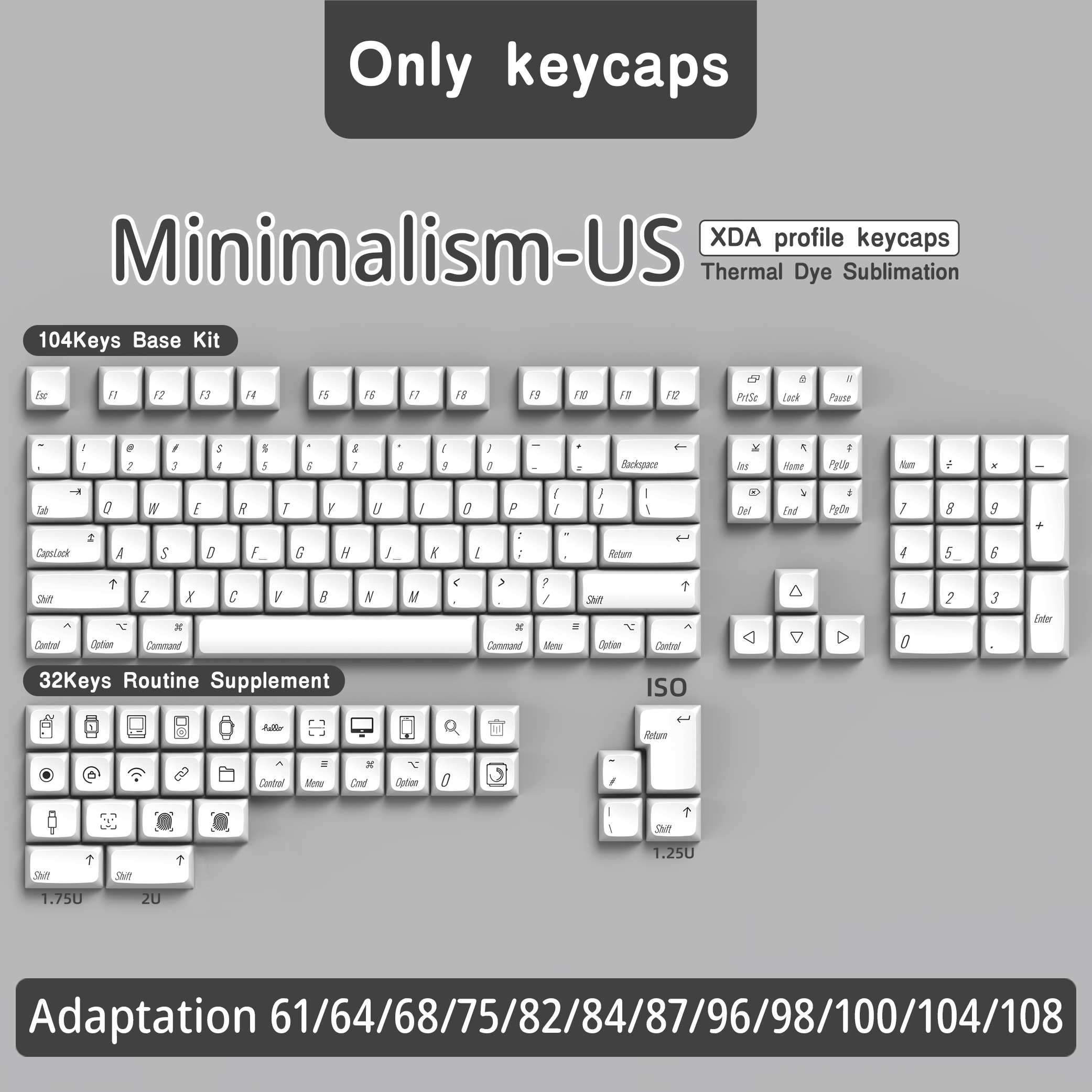 Teclas PBT de perfil XDA para Apple ISO MAC, teclas brasileñas coreanas, japonesas, rusas, españoles y francesas para teclado mecánico GK61: Caqui / Interruptor azul