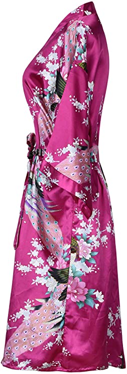 Zijde Satijn Bruiloft Bruid Bruidsmeisje Gewaad Bloemen Badjas Korte Kimono Robe Nacht Gewaad Badjas Mode Kamerjas Voor Vrouwen