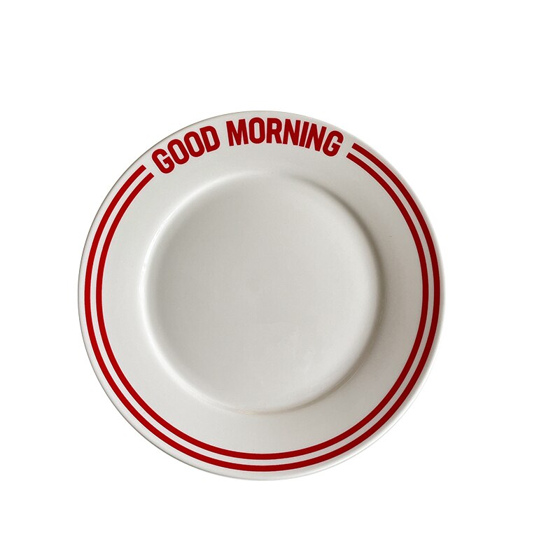 Good Morning! Korean Coffee Shop Retro Girl Heart English Alphabet Simple Ceramic Breakfast Plate Household Dish Dessert Plate