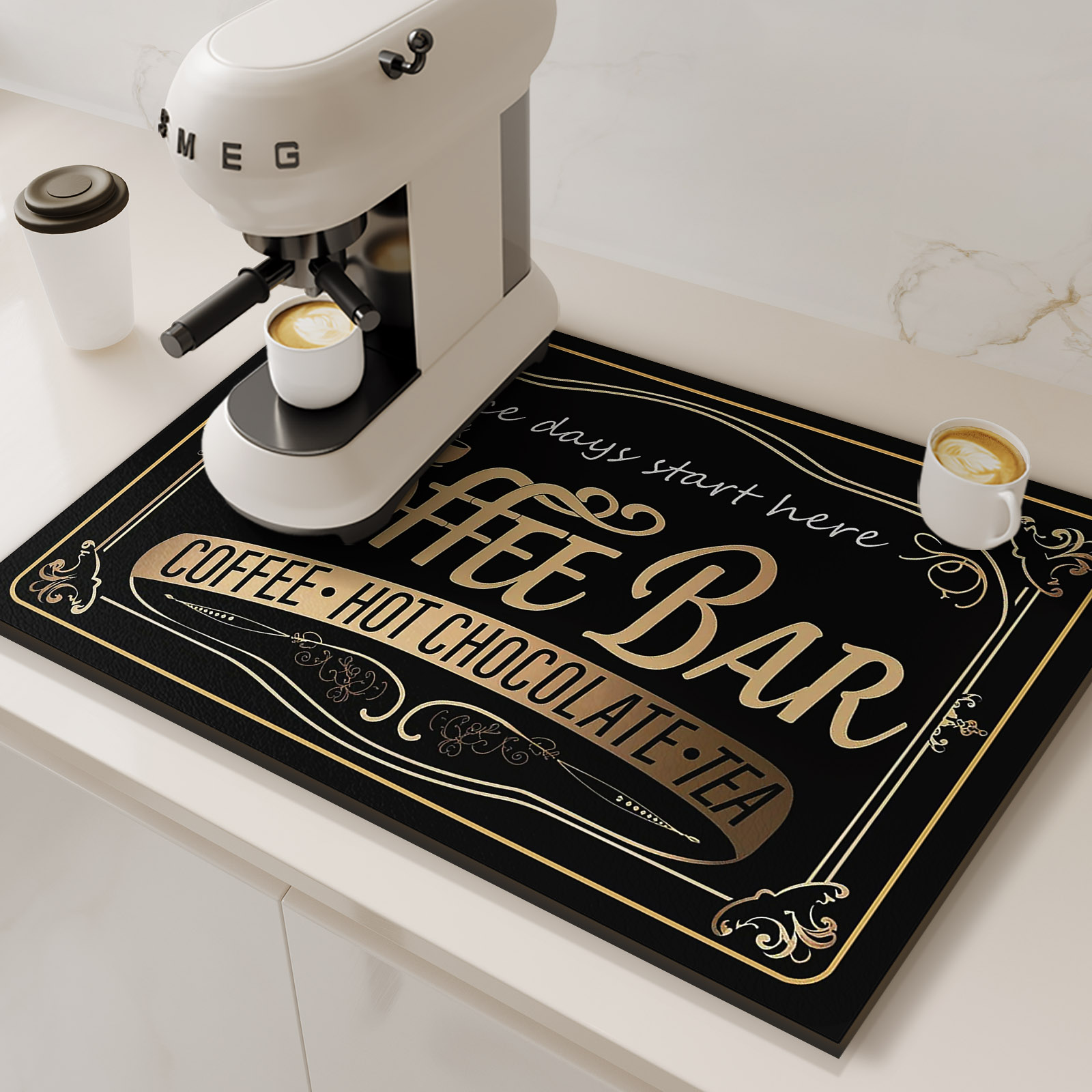 Retro Koffiezetapparaat Mat Keuken Afvoer Pad Antislip Schotel Droogmatten Sneldrogend Servies Kraan Placemat Servies Wasbaar: 40x120 cm / Bruin