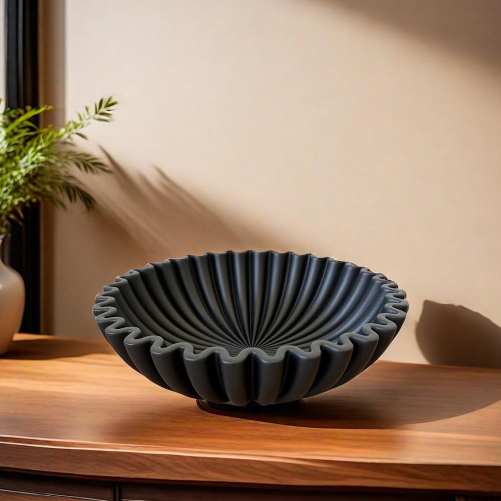 Cuenco decorativo moderno de resina con volantes negros, cuenco estriado hecho a mano, centro de mesa resistente, decoración de escritorio, frutero