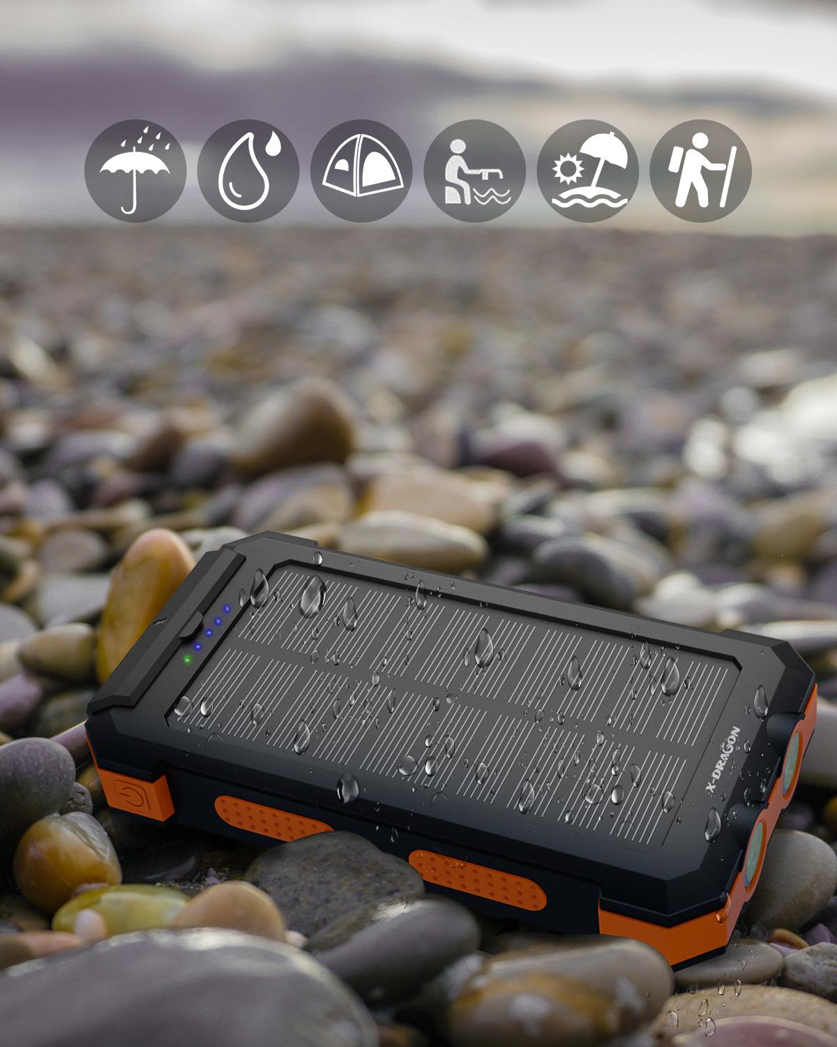 Solar Power Bank 24000mAh Wasserdichte Tragbare Solar Ladegerät mit Kompass Dual Taschenlampe und Dual USB für iPhone iPad Samsung