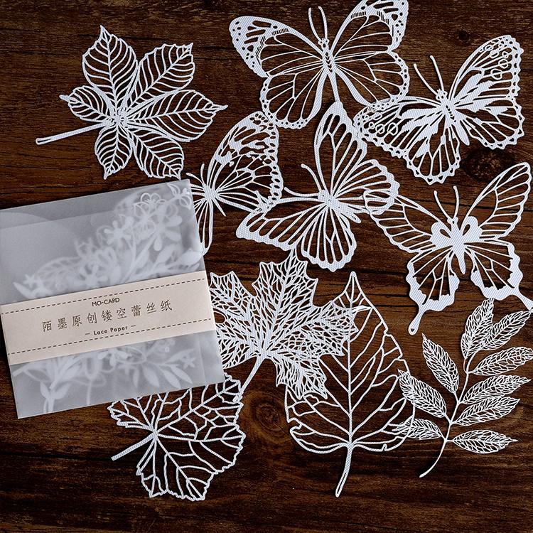 10 stk papir udstansede scrapbog klistermærker dekorativt papir blonder sommerfugl blad hvid karton scrapbog gør det selv album kortfremstilling: D