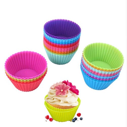 12 stuks Ronde Vorm Muffin Cupcake Mold Kleurrijke Siliconen Vormpjes Cake Cupcake Liner Bakvorm Bakken Gerechten Pan Vorm