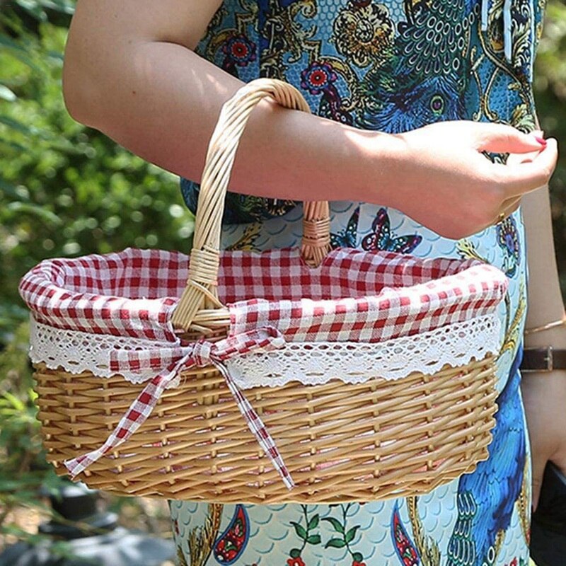 2X Wicker Basket Baskets Empty Oval Willow Woven Picnic Basket With Handle Wedding Basket Small