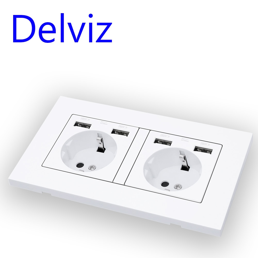 Delviz eu standard usb-kontakt , 16a strømuttak, strømpanel fire usb-grensesnitt tysk type stikkontakt, dobbel ramme vegg 4 usb-uttak