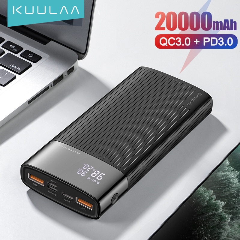 KUULAA Energie Bank 20000 mAh QC PD 3,0 PoverBank Schnelle Aufladen Energie 20000 mAh USB Externe Batterie Ladegerät Für Xiaomi mi 10 9