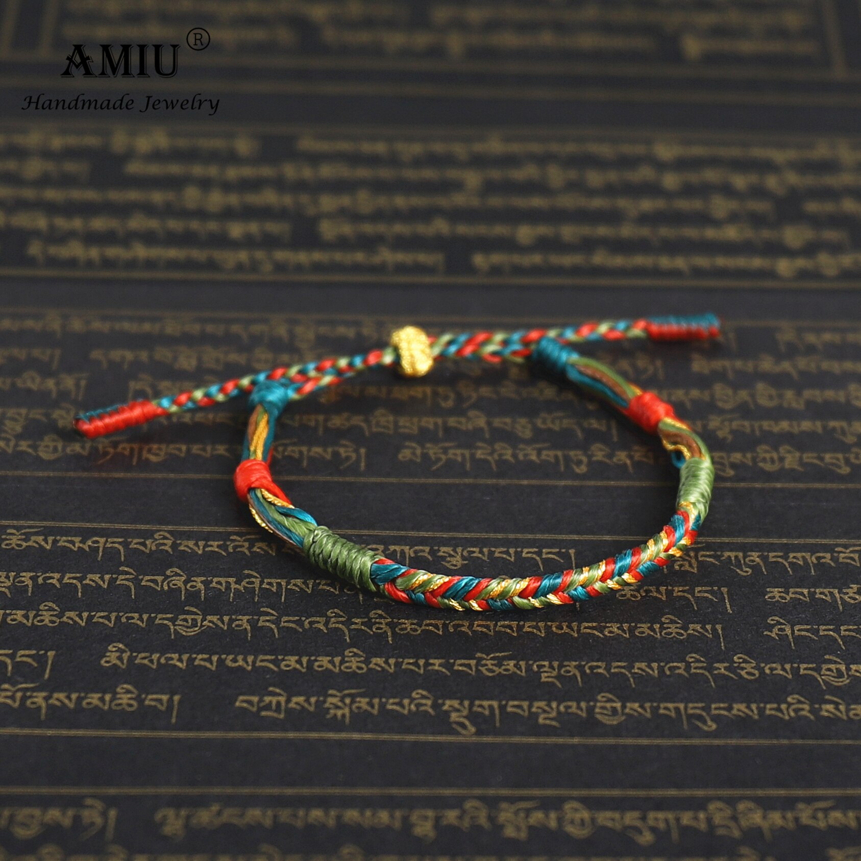 AMIU-pulsera tibetana hecha a mano para mujer y hombre, brazalete de cuerda de la suerte con hilo de cera impermeable, pulseras de macramé