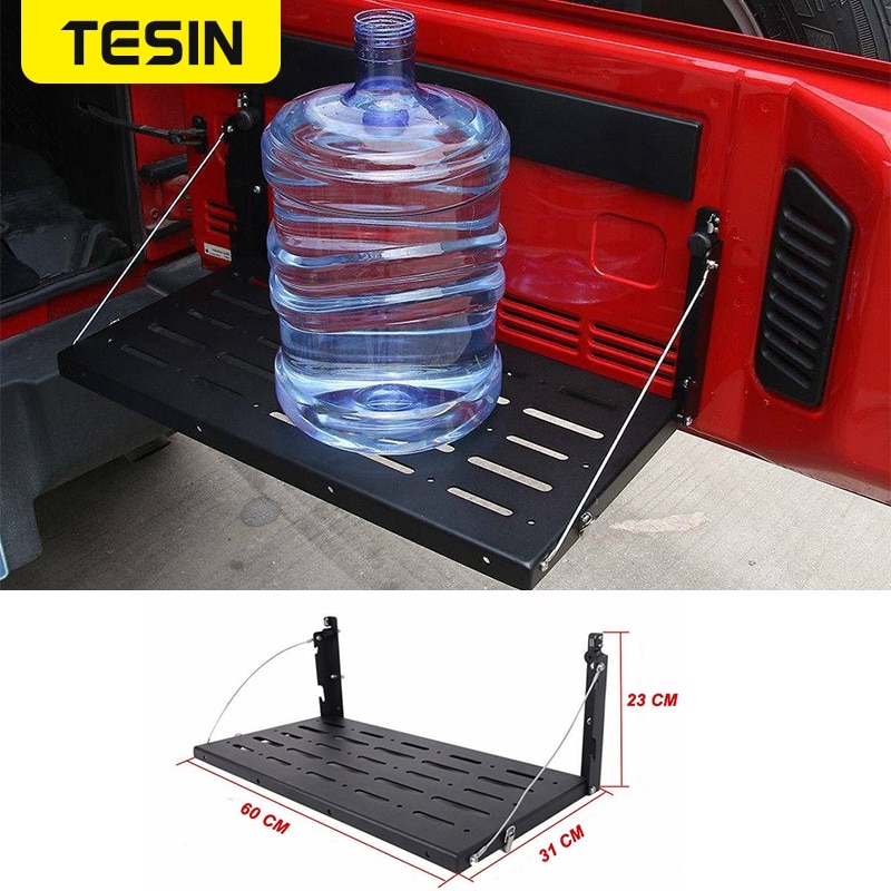 Tailgate Table For Jeep Wrangler 2007 JK Black Aluminum Alloy Foldable Multifunction Shelf Tail Gate Table Luggage Holder