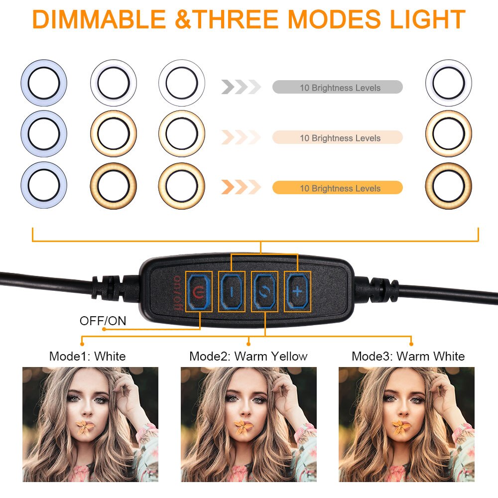 Led selfie ring lys dimbar led ring lampe foto video kamera telefon lys ring lys fylle lys med teleskopbrakett