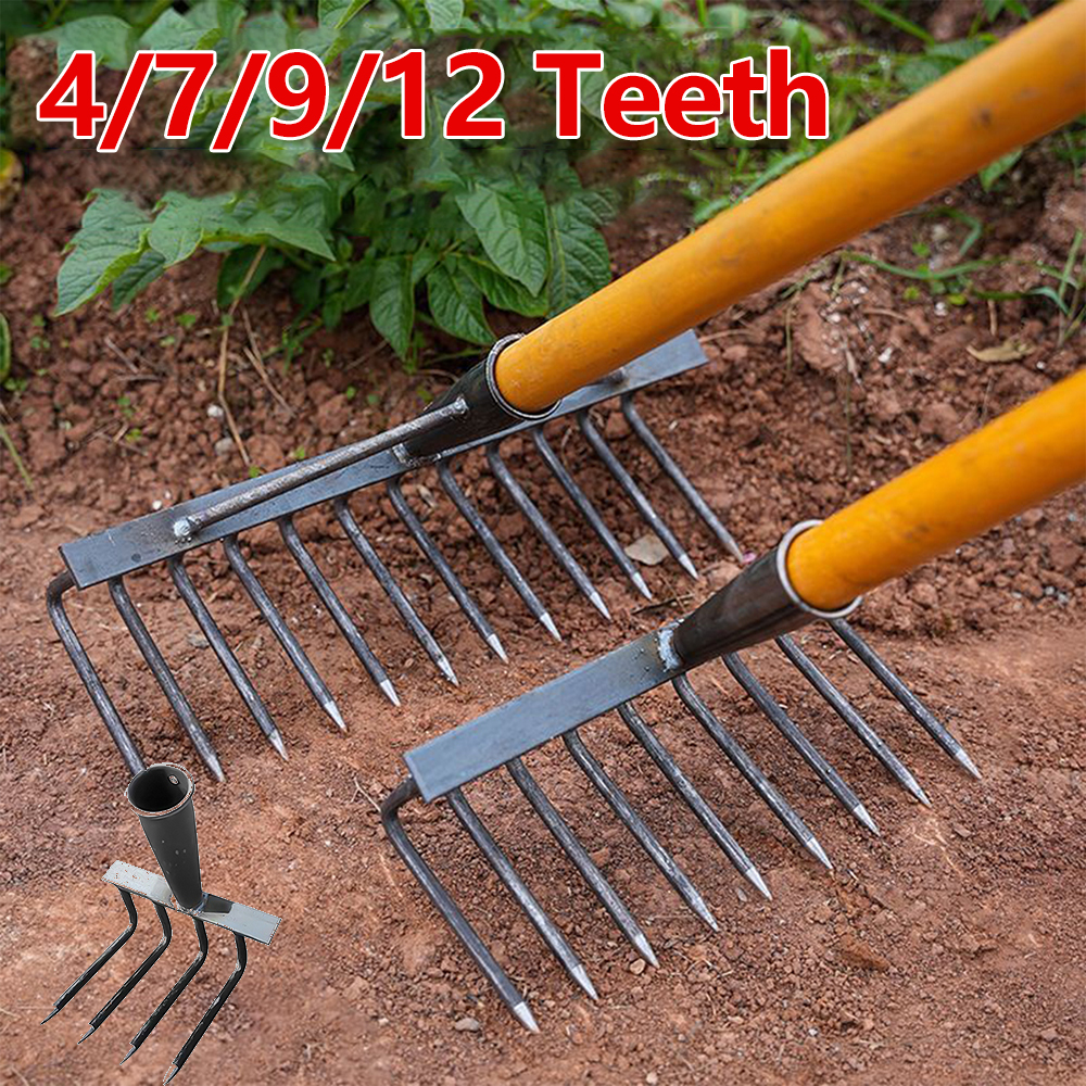 Unkraut Hacke Rechen 4/7/9/12 Zähne Farm Tool Unkraut Vertiku tierer Artefakt landwirtschaft liche Nagel Egge Kohlenstoffs tahl Gartenarbeit auch Unkraut