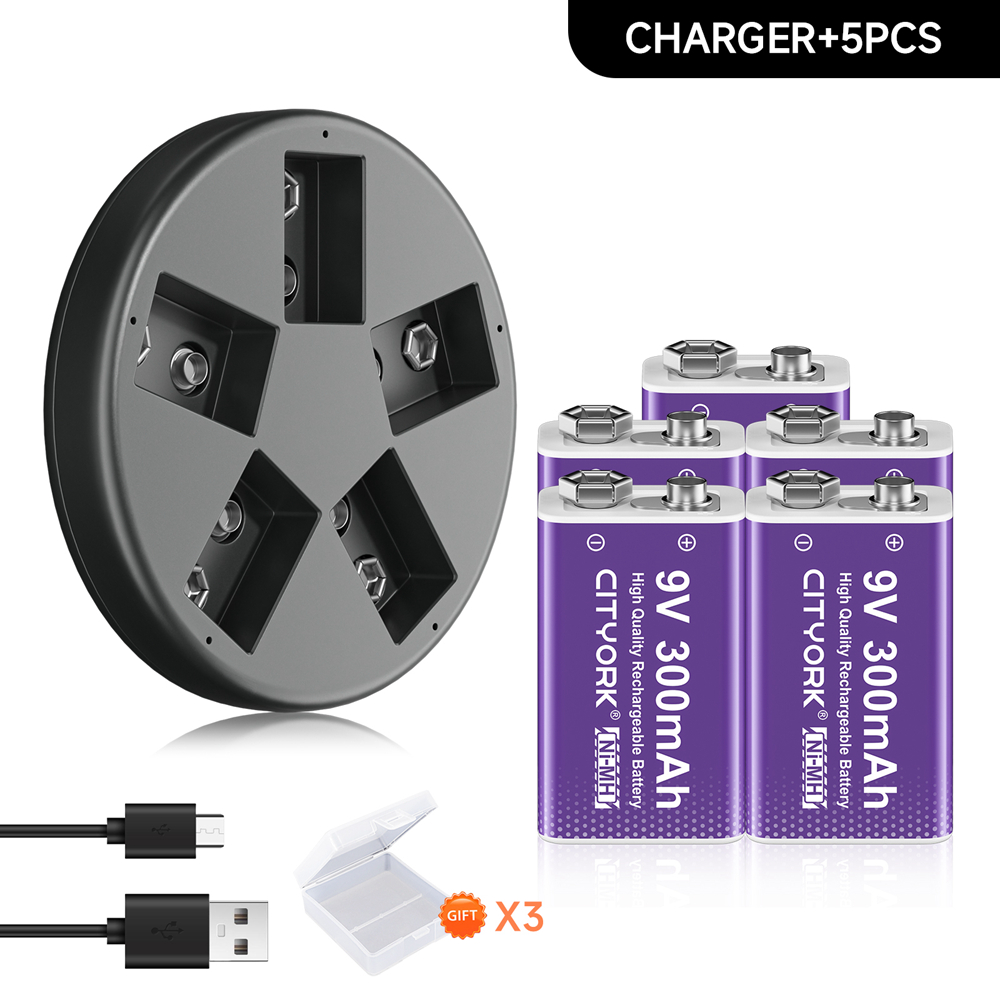 1-10PCS 9V NIMH Rechargeable Battery 9V 6F22 NI-MH Batteries for Microphone Electric Guitar With 5 Slots 9V Battery Charger: Ivory