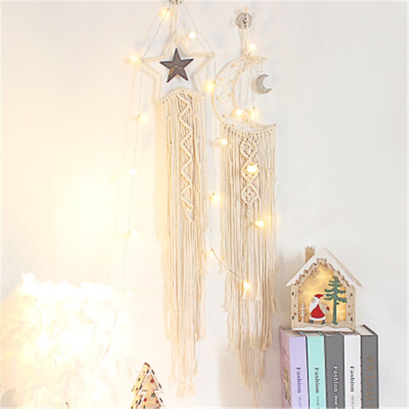 Lune et étoile macramé tapisserie murale suspendus Boho lune étoiles capteur de rêves tenture murale pendentif pour enfants filles chambre décoration
