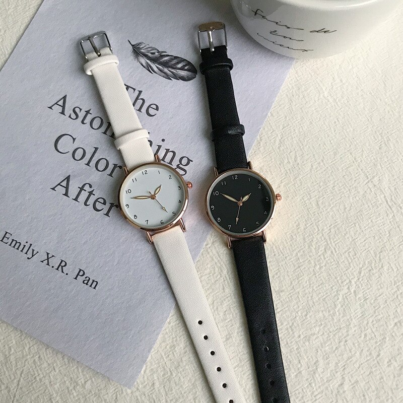 Eenvoudige Vrouwen Horloges Kwaliteiten Groen Dames Quartz Horloges Minimalistische Vrouwelijke Lederen Horloge