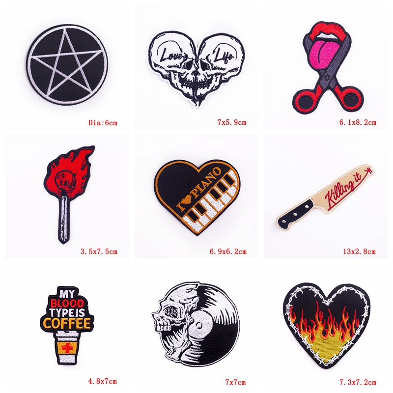 10 Stks/partijen Rock Stijl Borduurwerk Patch Punk Skull Patch Iron On Patches Voor Kleding Jassen Naaien Applique Letter Strijken Diy