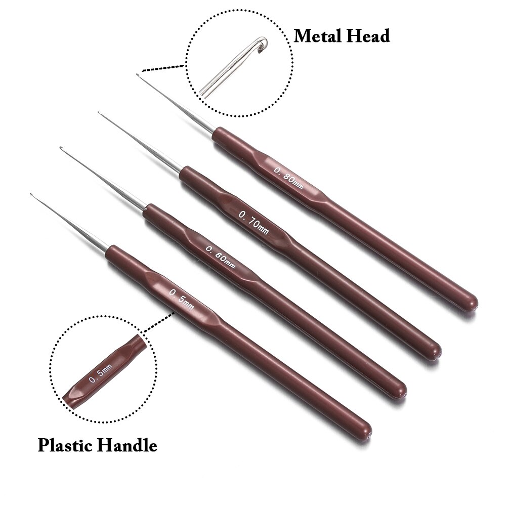 4 Pcs/Lot 0.5Mm 0.6Mm 0.7Mm 0.8Mm Hook Needle Crochet Micro Hook For Making Braiding Dreadlock Hair Tools Smooth Plastic Handle