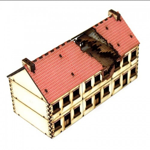 Tre miniatyr ødelagt hus