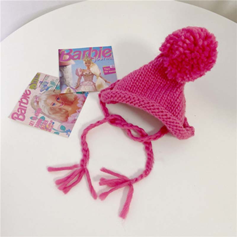 Ins Effen Kleur Pet Gebreide Muts Schattige Haarbal Warm Hond Hoed Hoofddeksel Kat En Hond Accessoires Bichon Teddy Houden warm Puppy Hoed: Rose red / S
