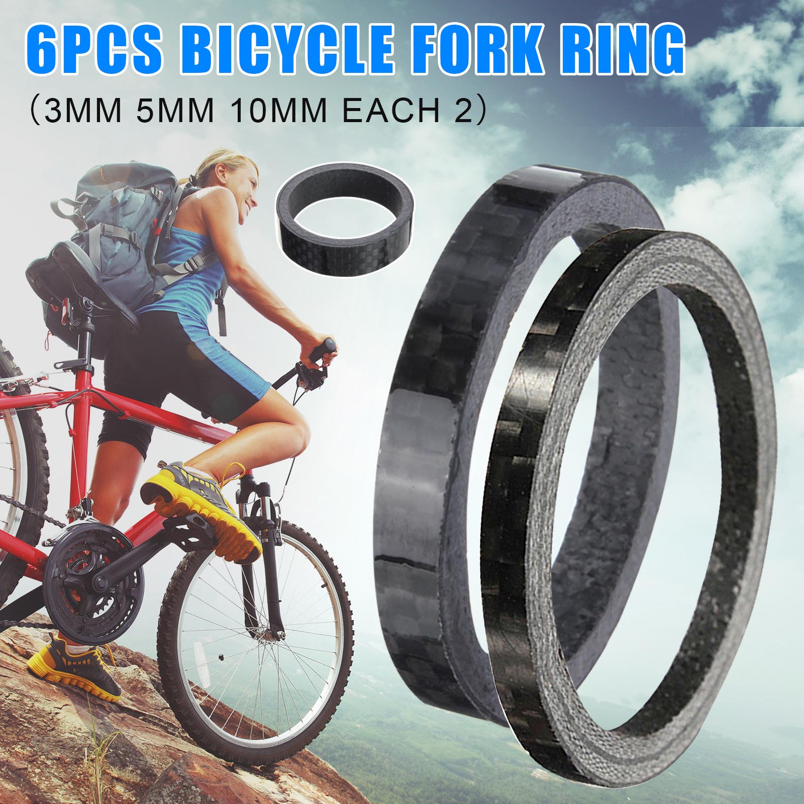 Newly 6pcs/set Carbon Fiber Bike Fork Headset Spacer Ring 3mm 5mm 10mm for Bicycles