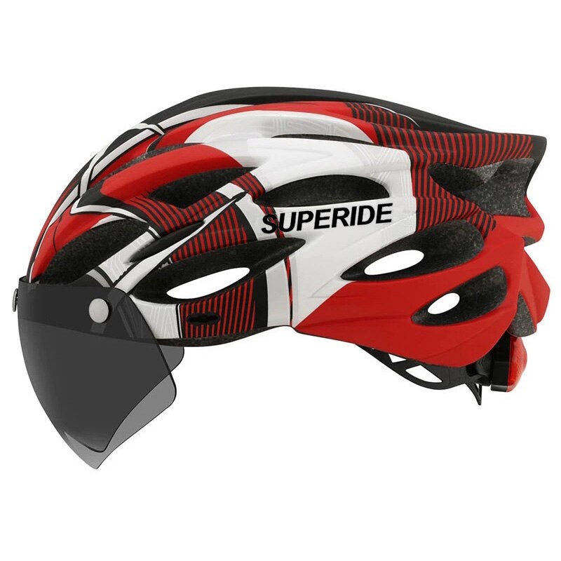 SUPERIDE Outdoor Cycling Helmet with Rearlight Unisex Mountain Road Bike Helmet Sports MTB Bicycle Helmet with Goggles &amp; Visor: Red