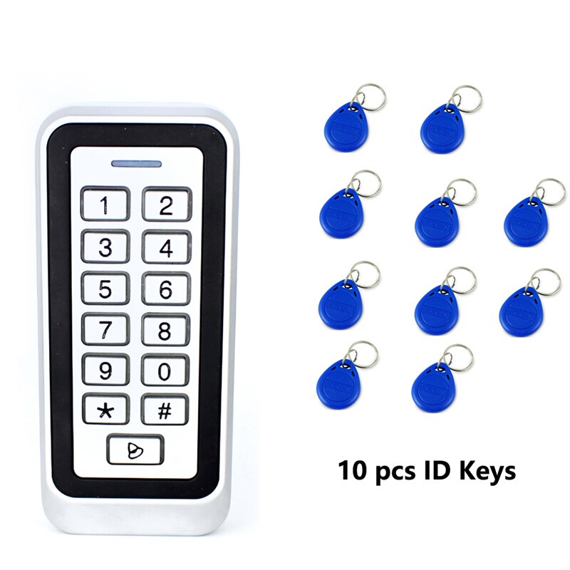 IP67 Waterproof Backlight RFID Metal Door Access Control Reader Keypad 1000 Users 125KHz EM Card Door Opener System: AC 10pc ID key