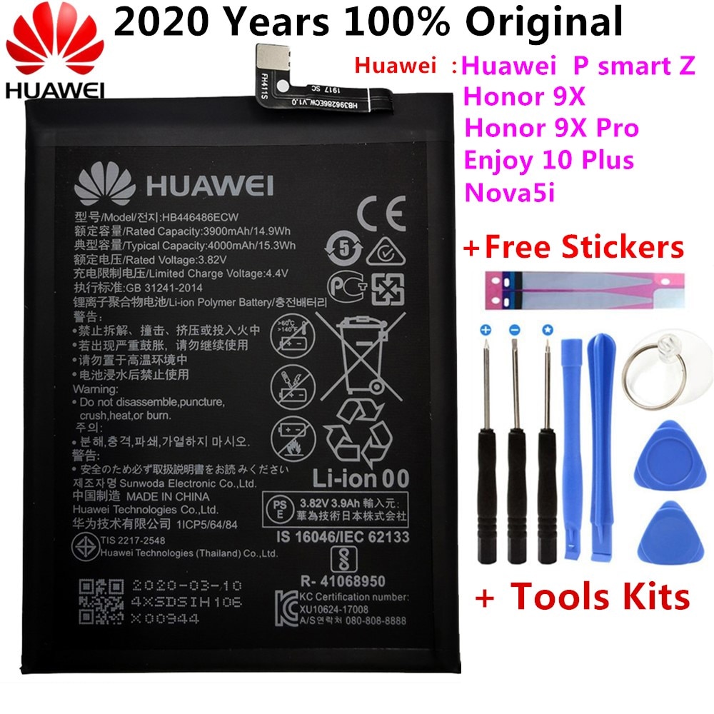 Hua Wei 100% Orginal Phone HB446486ECW 4000mAh Battery For Huawei P smart Z/honor 9X/honor 9X Pro/Nova5i/Enjoy 10 Plus Battery