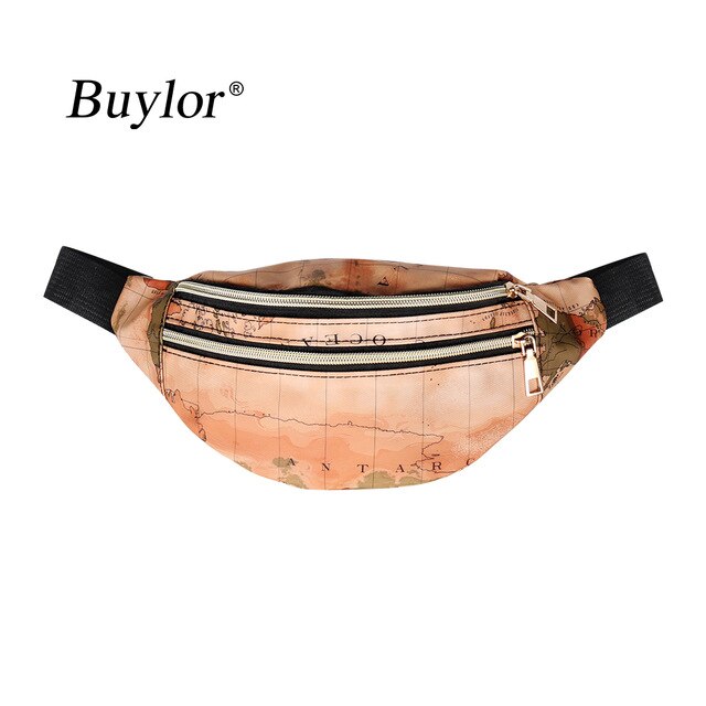 Buylor Printed Waist Pack Bags For Women Luxury Fanny Pack Travel Female Belt Bag Pouch Casual Crossbody Chest Bags: Map print