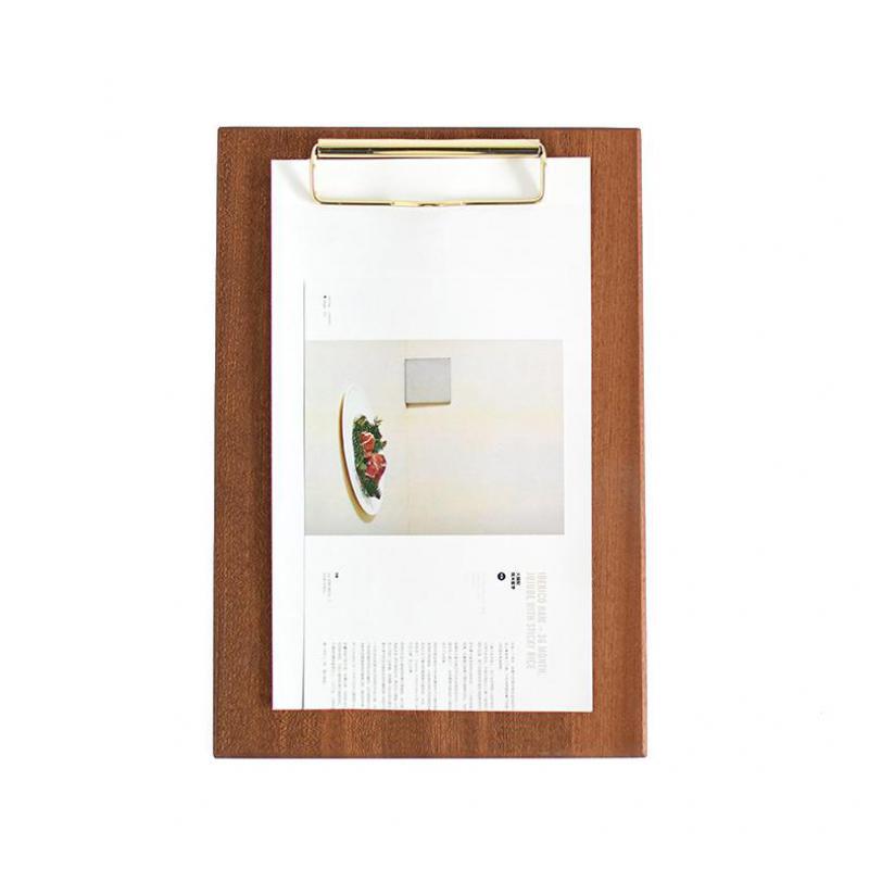 Soporte de menú de madera maciza de latón para restaurante, Clip de menú para cafetería, Panel de cojín, Clip para tablero de archivos, Clip de etiqueta de Metal: 12X23cm