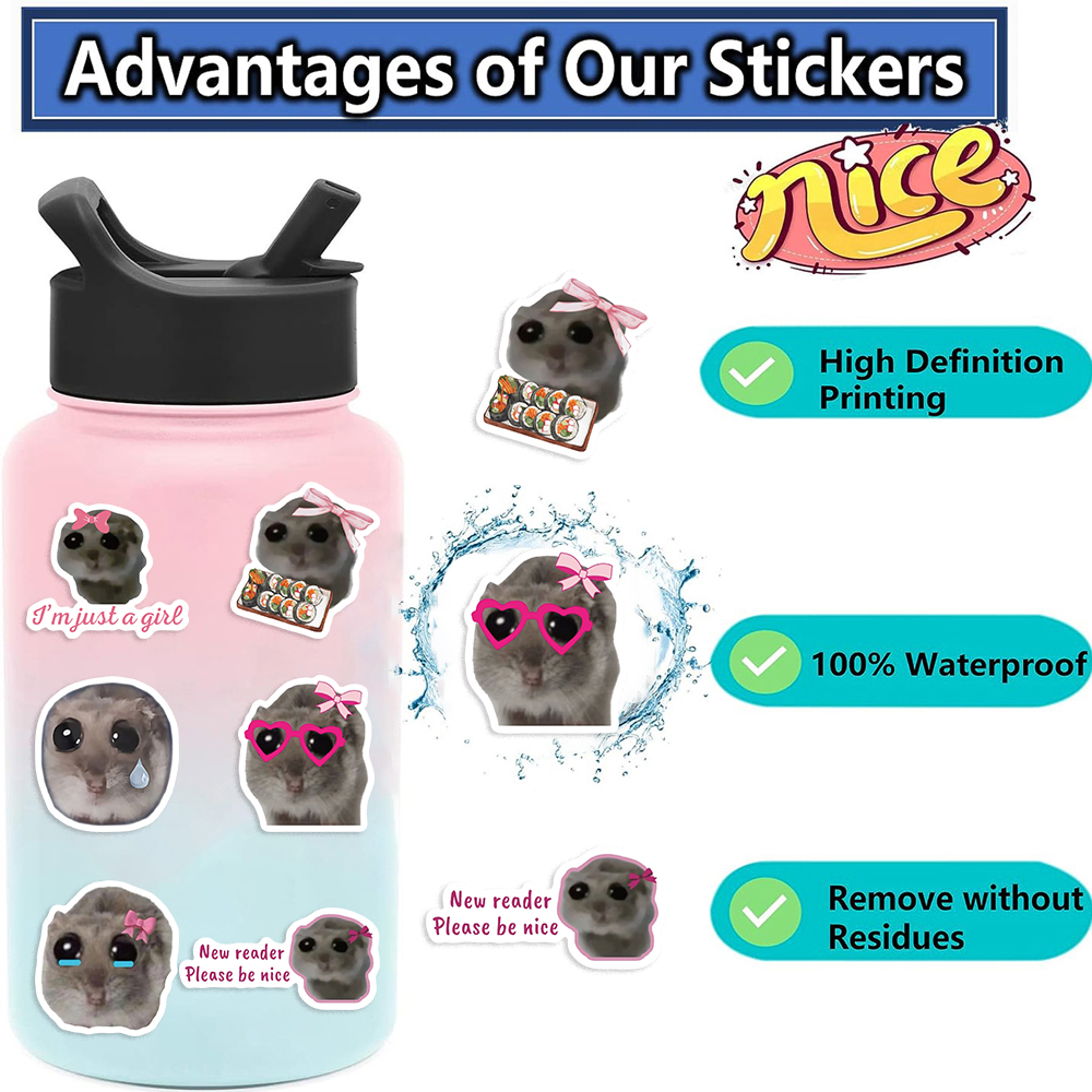 56pcs Sad Hamster Meme Decals Leuke Stickers Esthetische Telefoon Notebook Koffer Laptop Koelkast Muur Cartoon Dieren Sticker