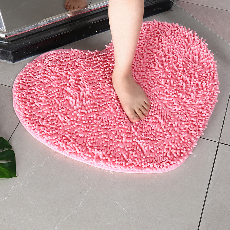 Chenille Heart Bathroom Floor Mats Home Bedroom Bathroom Entrance Non-slip Absorbent Foot Mat Luxury Bathroom Set: WHITE