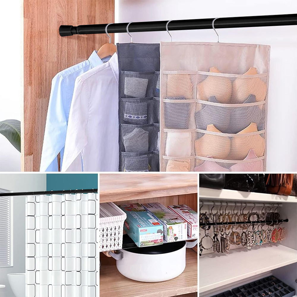 Spring Tension Curtain Rods Durable Adjustable Length Hanging Extendable Telescopic Poles for Bathroom Kitchen Cupboard No Drill