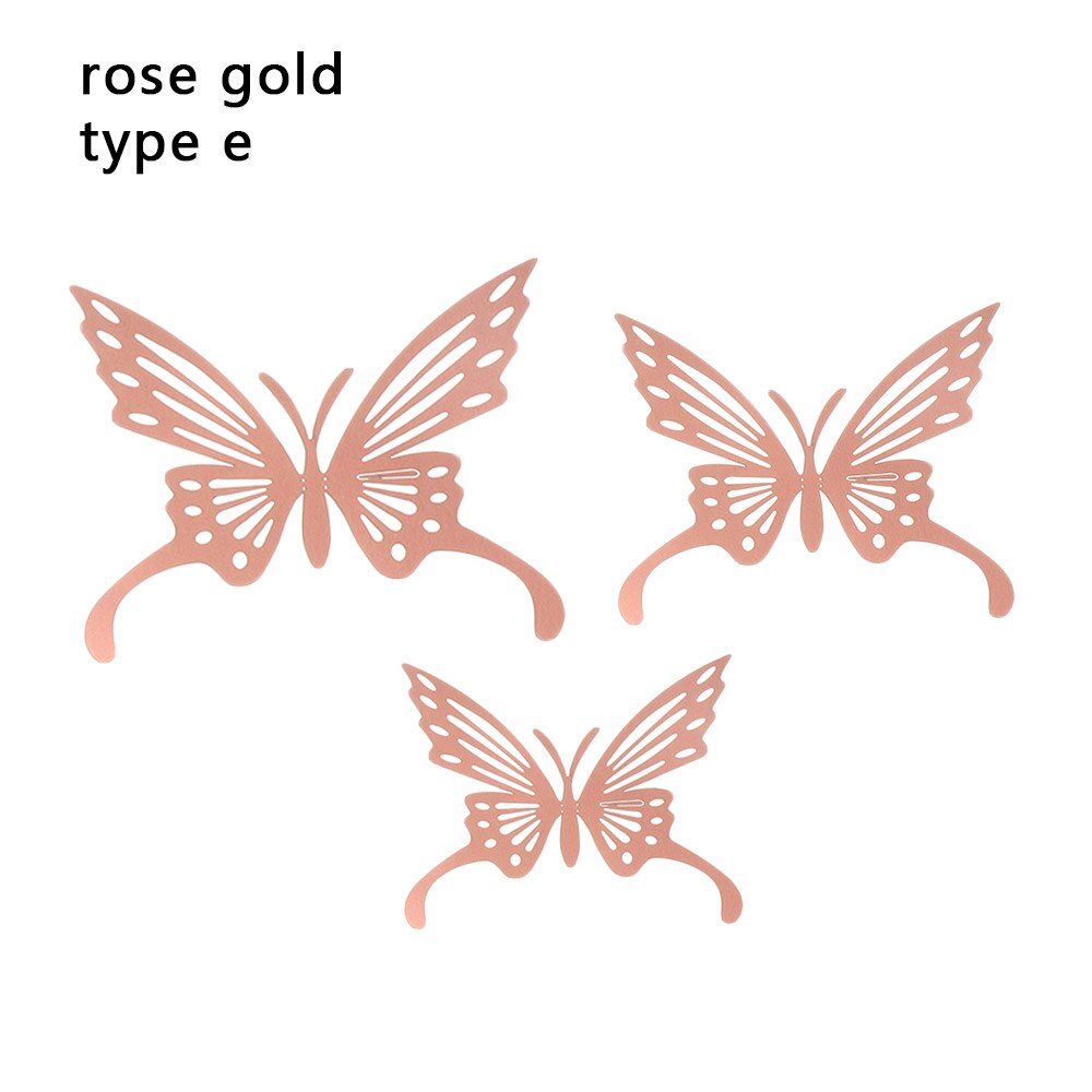 12 Stks/pak 3D Hollow Vlinder Muurstickers Diy Metalen Textuur Goud Zilver Rosegoud Mariposas Decals Feestartikelen Home Decor: rose gold-e