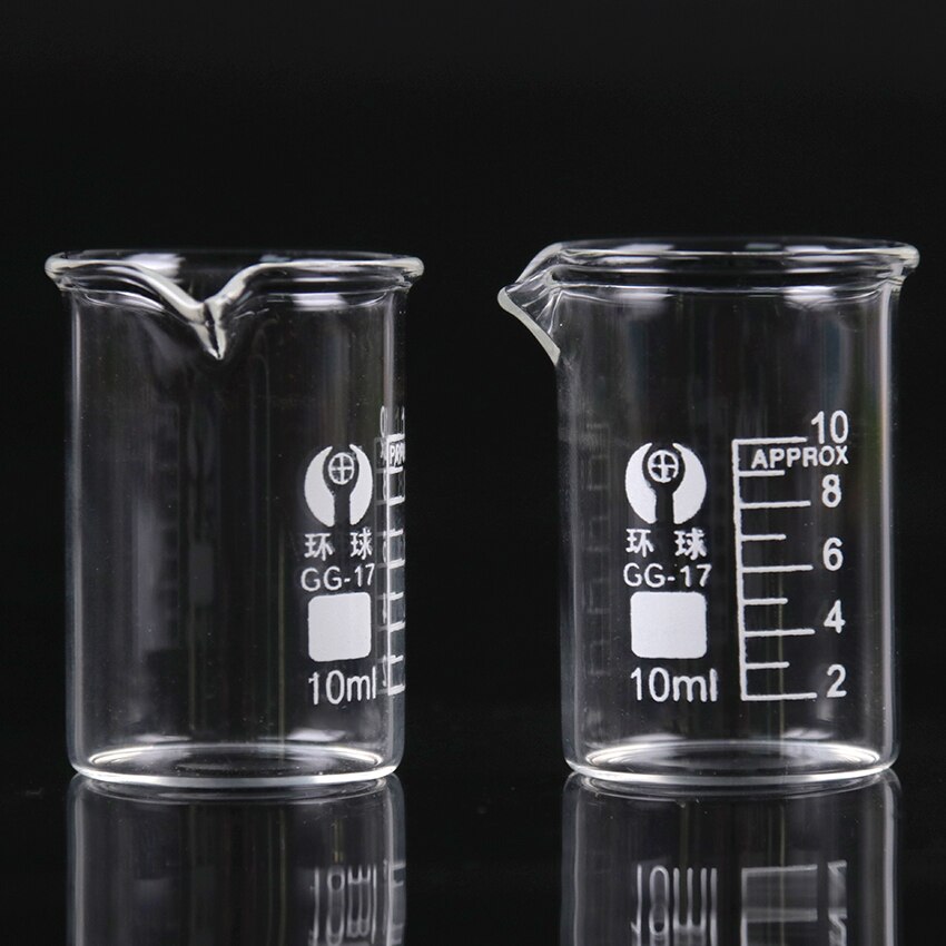 1 matraz transparente de vaso de precipitado de 10ml de capacidad, vaso bajo para estudiantes de escuela, material de medición de laboratorio químico