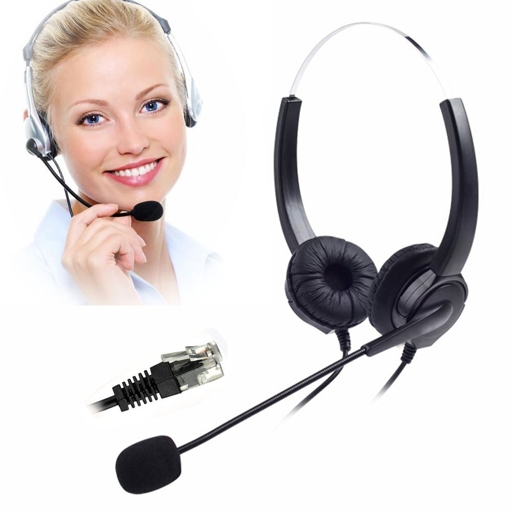 Snoer Binaural Telefoon Headset, handsfree Noise Cancelling 4-Pin RJ9 Telefoon Headset Voor Call Center En Telemarketing