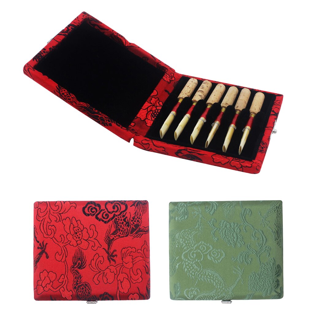 Caja de almacenamiento para guardar lengüetas, estuche de madera verde Oboe, 6 unidades