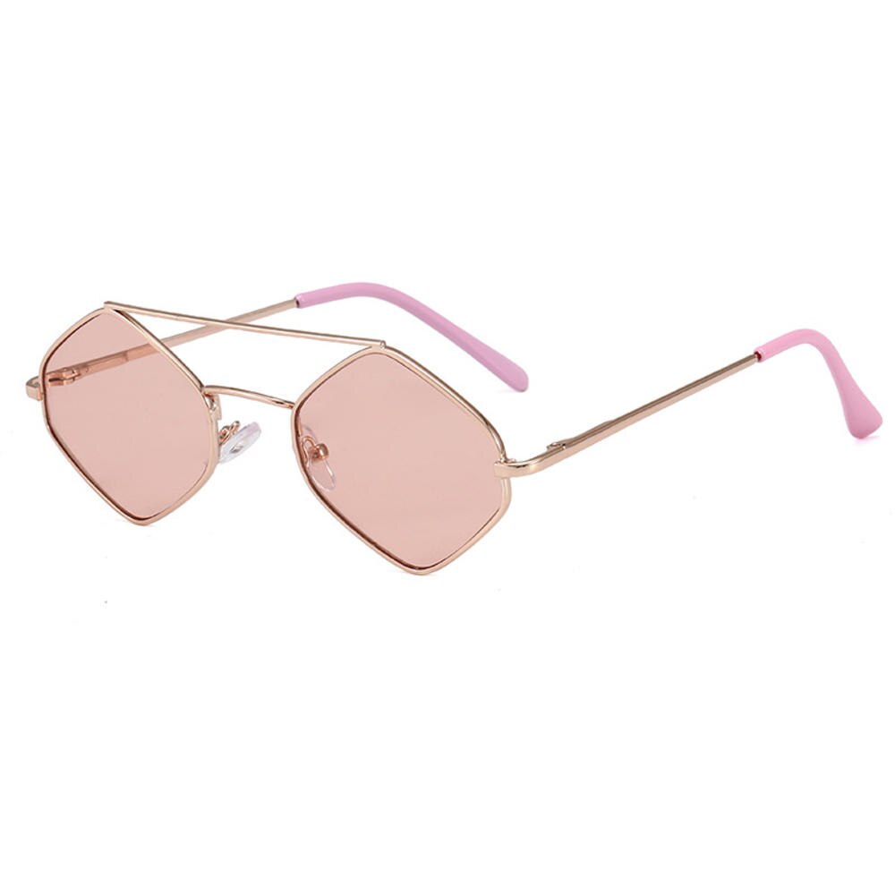 Gafas de sol con forma de polígono de Metal para niños, lentes de protección hexagonales UV, marco de diamante de doble haz, foto de calle: Pink