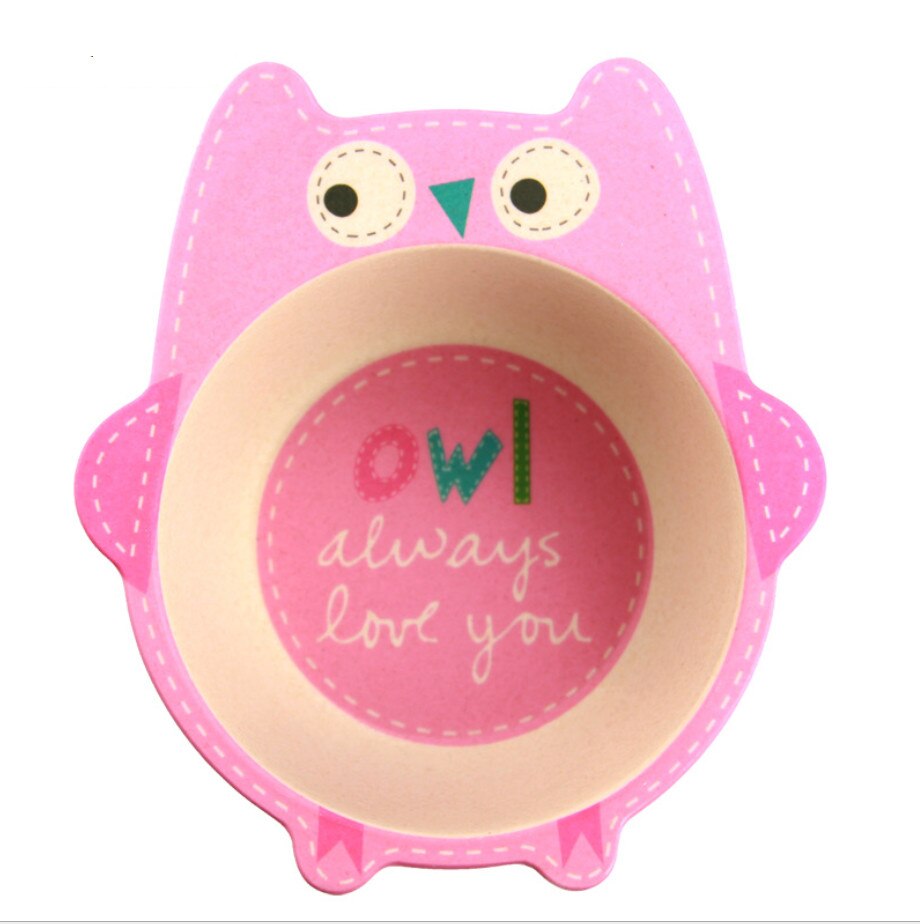 Baby Kids Natural Bamboo Fiber Toddler Children Plates Bowls Cute Animal Baby Infant Portable Cartoon Feeding Dishes Tableware: 07Owl Bowl-1