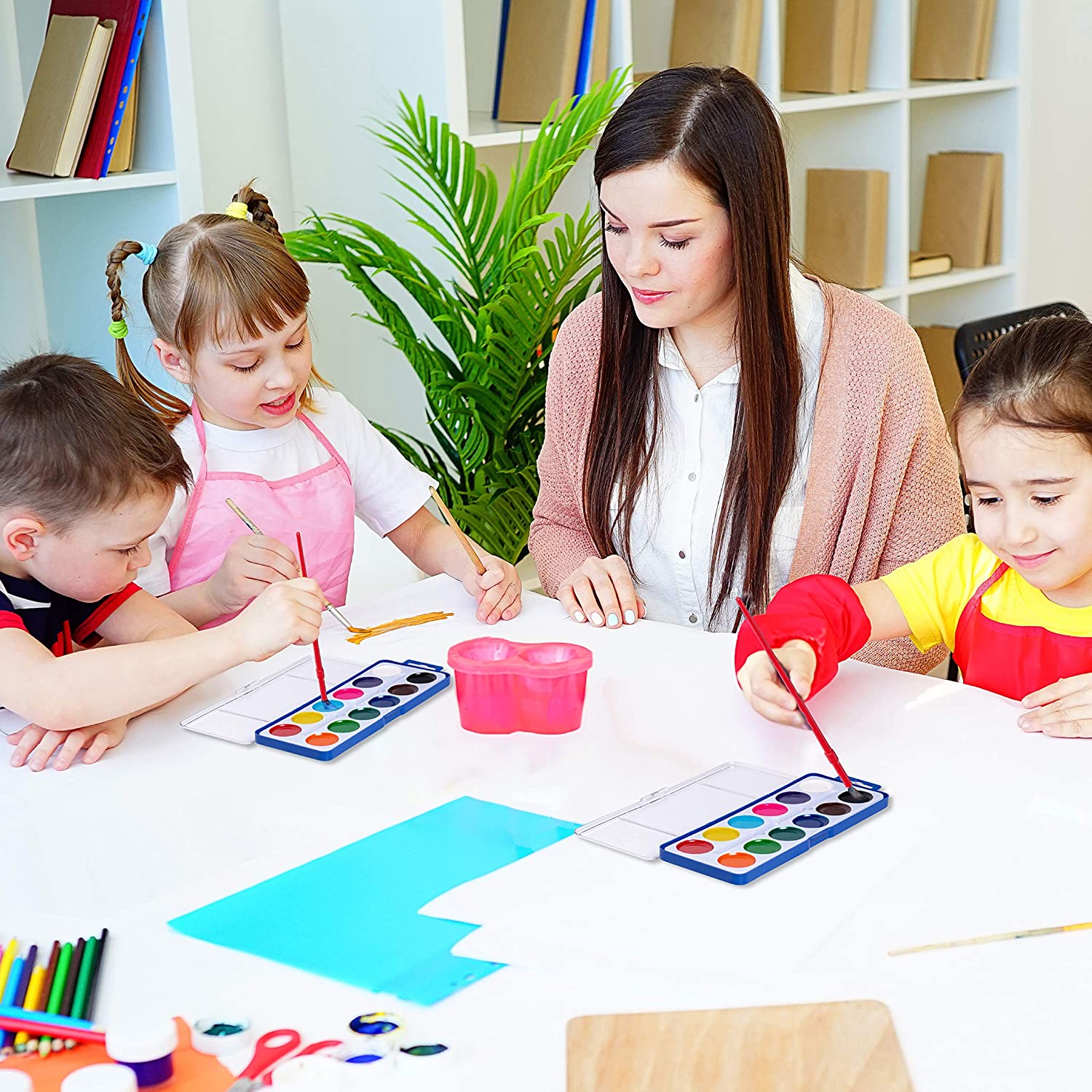 Juego de acuarelas lavables para niños y adultos, 6-24 colores, perfectas para la escuela y en casa, incluye pincel