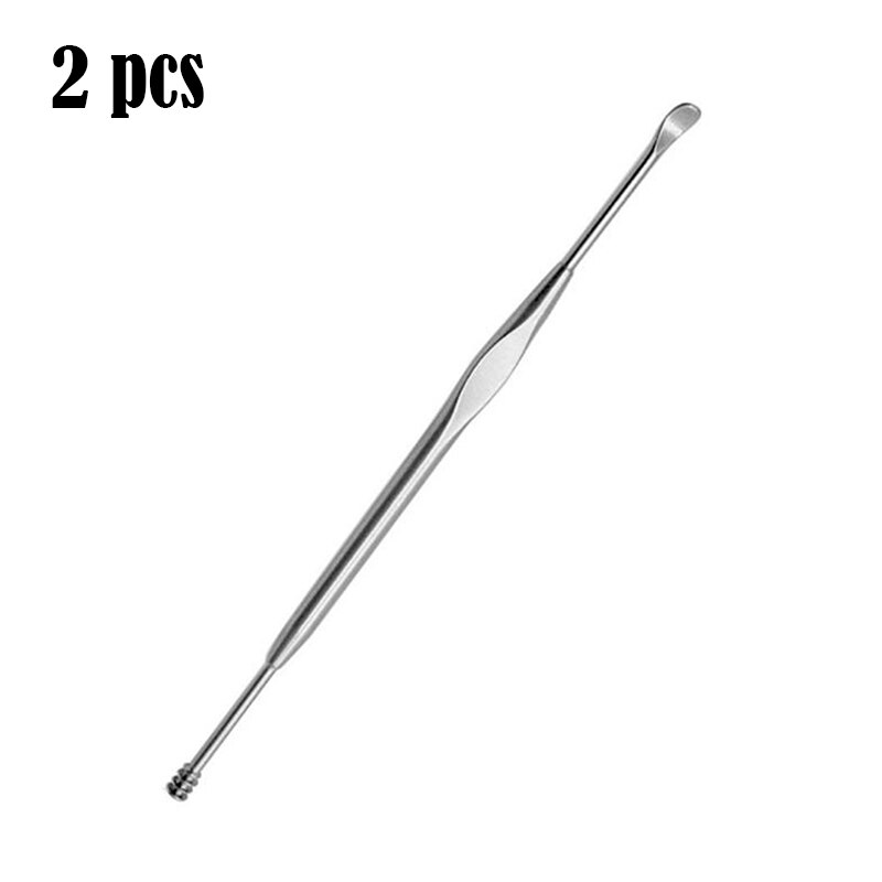 1/2/3Pc Double-Ended Rvs Spiraal Oor Pick Lepel Oor Wax Verwijderen Cleaner Oor tool Multifunctionele Draagbare: 2PCS