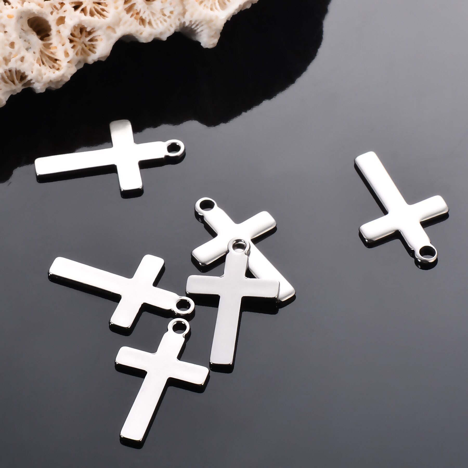 50pcs/lot Stainless Steel Cross Bracelet Connectors Bracelet Charms Pendant DIY necklace Jewelry Making Accessories