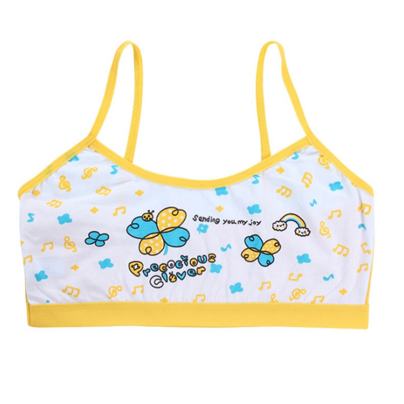 1pcs Teenage Girls Training Bra Kids Underwear Bras Cartoon Girls Vest Crop Top 8-14years Cartoon Prints Bras Cute girl's Vest: yellow