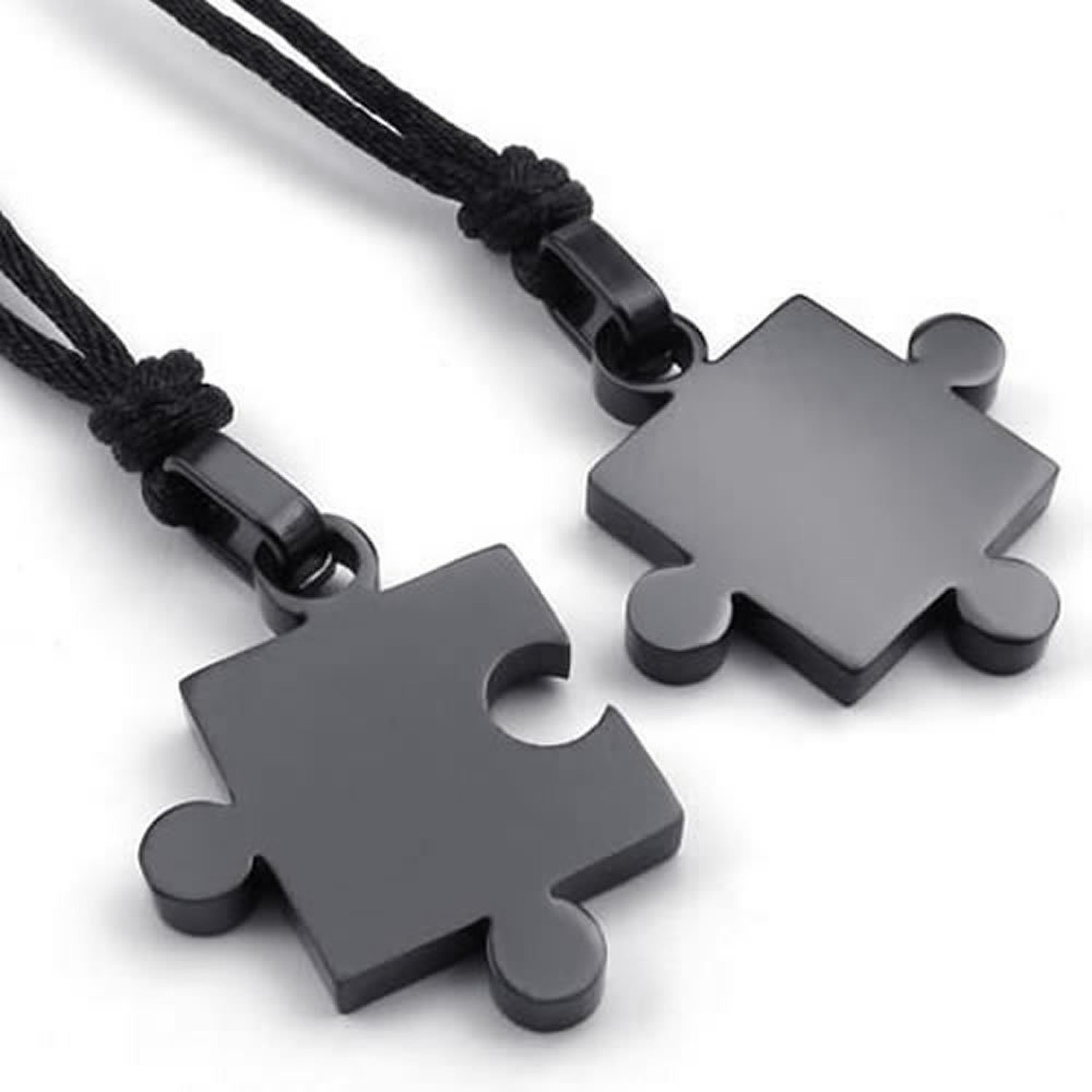 2Pcs Mens Womens Stellen Rvs Puzzel Hanger Liefde Ketting Set, Zwart Zilver