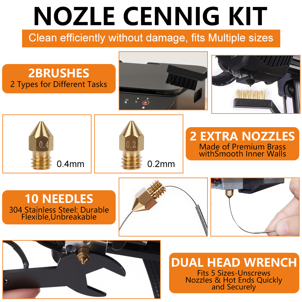 Kit de Ferramentas para Impressora 3D com 39 Peças, incluindo ferramentas de limpeza de bicos, raspador, escovas, conjunto de limas, cortador e faca para impressoras FDM/SLA