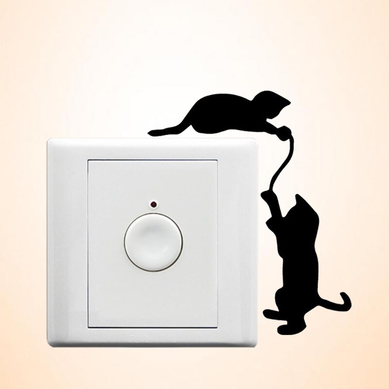 Cartoon Cats Playing On A Light Switch Wall Sticker Vinyl Mural Art Decal Kids Room Home Decor Animals Stickers #0615