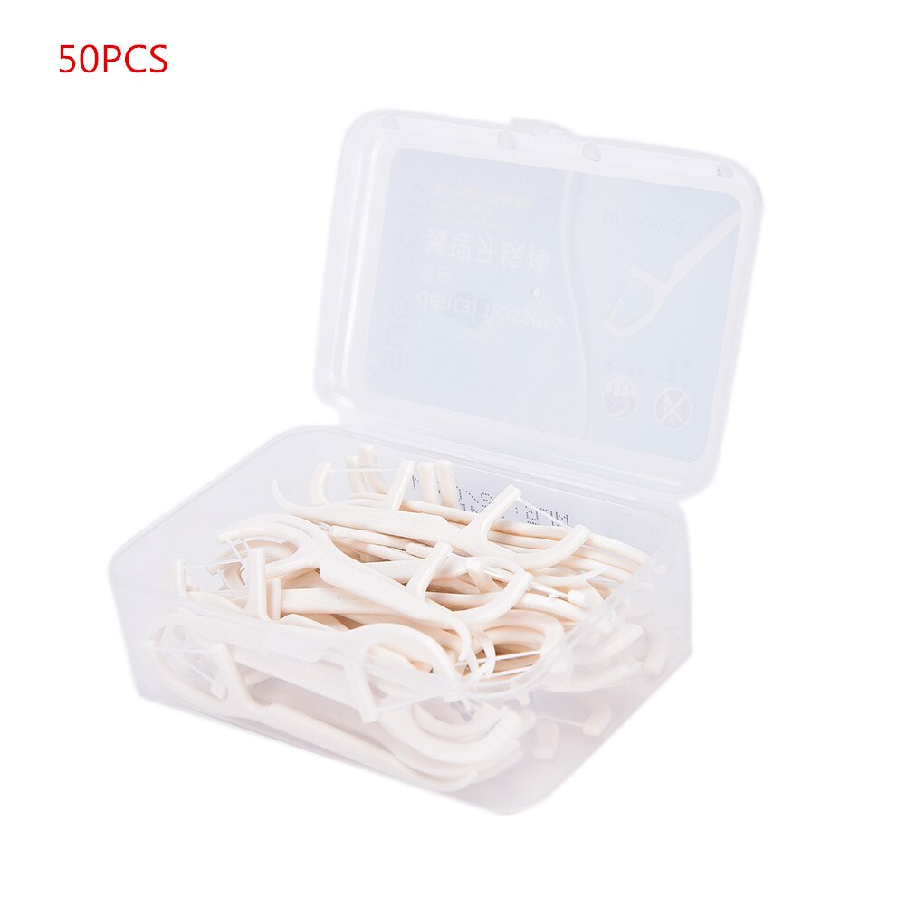 50M Ultra Mince Plat Fil Dentaire Réutilisable Porte-Fil En Plastique Dur Boîte interdentaire Avec 50m Flosses Pour Oral D'hygiène: Marron