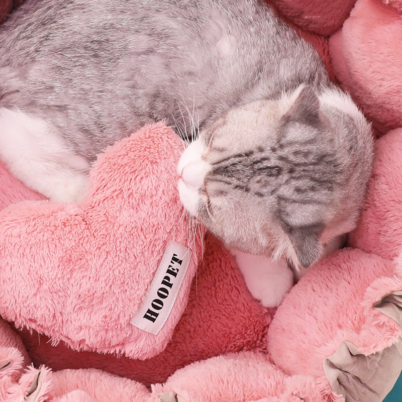 Hoopet kattenbed, schattig roze, warm puppy hondenbed, herfst/winter, mooi huis voor katten