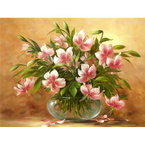Drawing By Numbers Flowers Kits Oil Painting On Canvas Drawing Painting By Numbers For Wall Art Lily Picture: Y5840